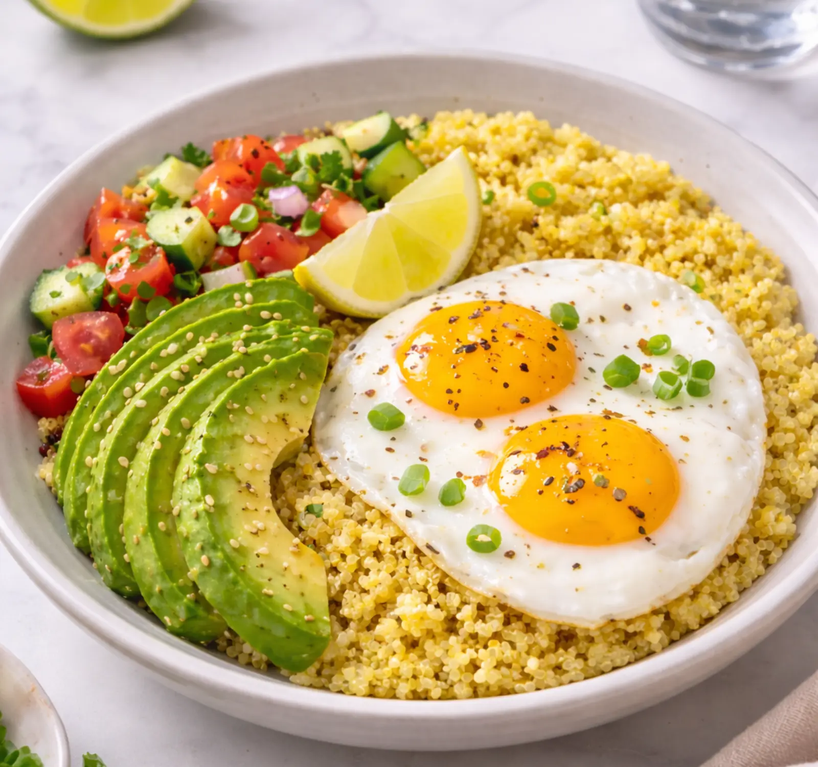 Bowl de huevo, quinoa y aguacate